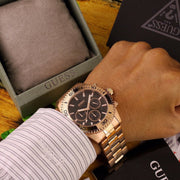  Shop Authentic Guess Chaser Chronograph Black Dial Rose Gold Steel Strap Watch for Men - W0170G3 - Luxxuri