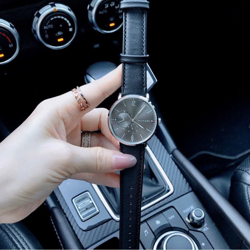  Shop Authentic Tommy Hilfiger Brooklyn Black Dial Black Leather Strap Watch for Men - 1791509 - Luxxuri