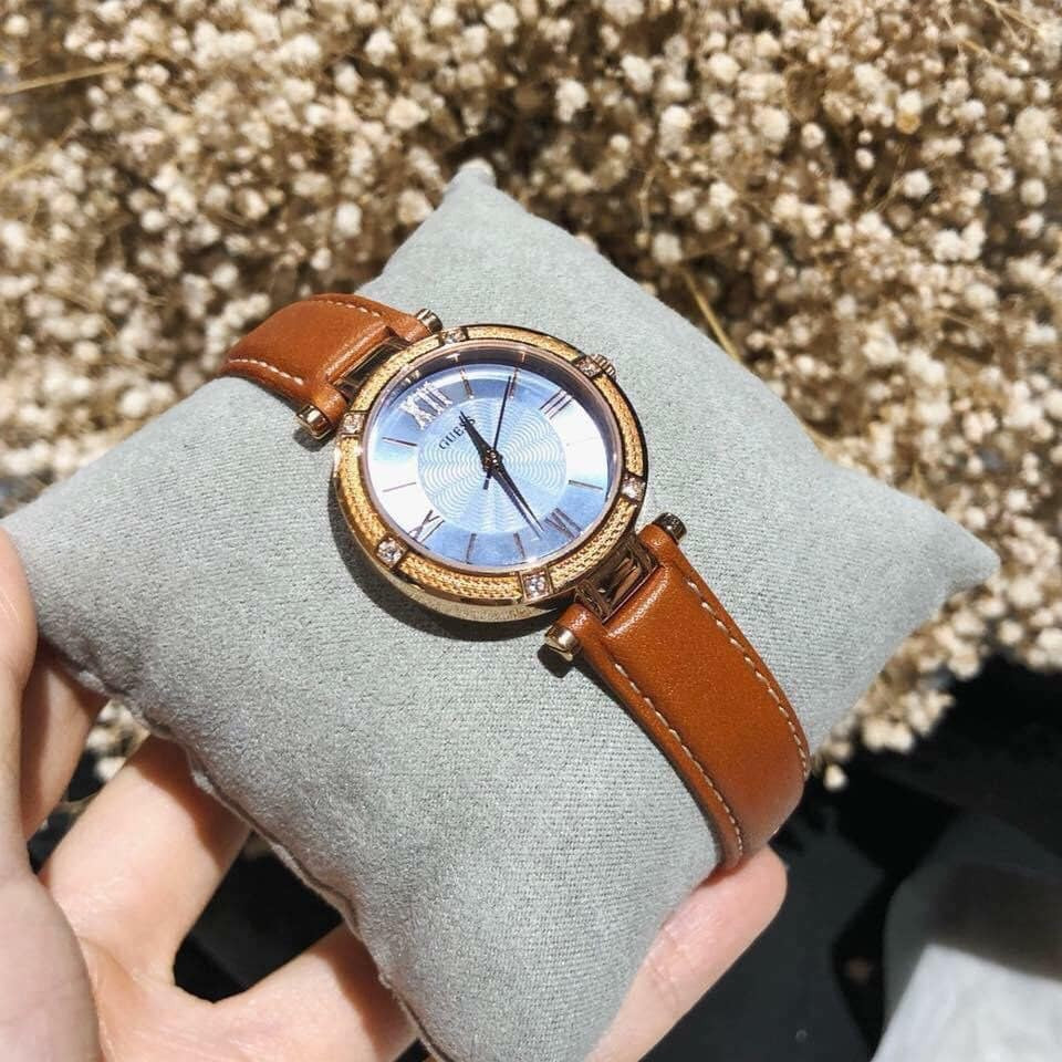  Shop Authentic Guess Park Avenue Blue Dial Brown Leather Strap Watch for Women - W0838L2 - Luxxuri