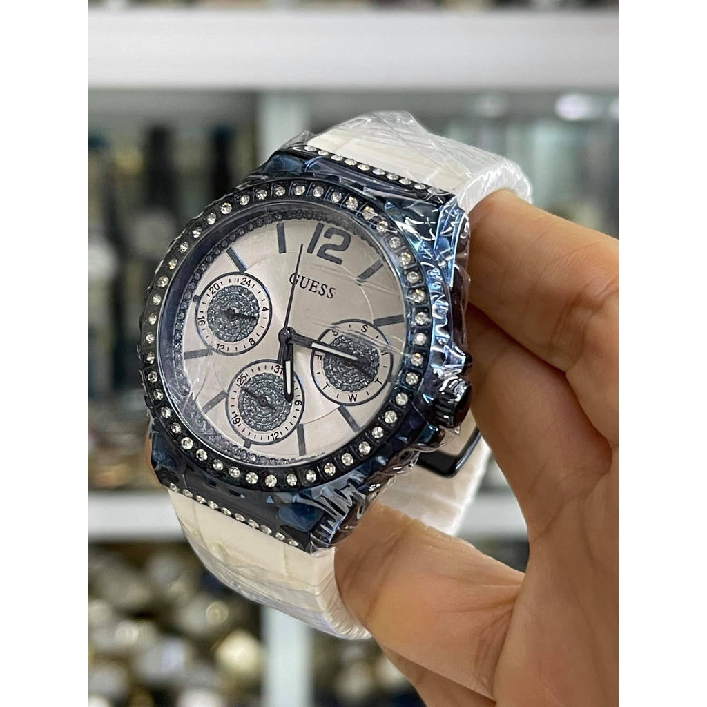  Shop Authentic Guess Starlight Diamonds Silver Dial White Rubber Strap Watch for Women - W0846L7 - Luxxuri