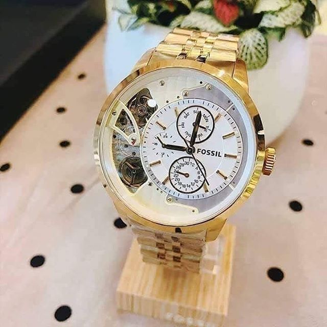  Shop Authentic Fossil Townsman Chronograph Skeleton Gold Dial Gold Steel Strap Watch for Men -  ME1137 - Luxxuri