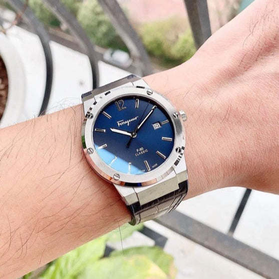  Shop Authentic Salvatore Ferragamo F-80 Classic Blue Dial Blue Leather Strap Watch for Men - SFDT00719 - Luxxuri