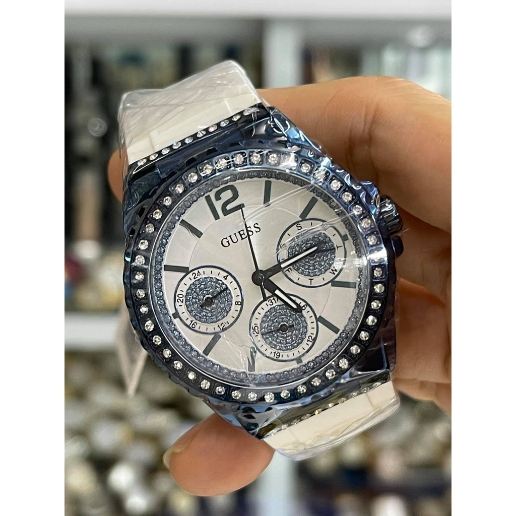  Shop Authentic Guess Starlight Diamonds Silver Dial White Rubber Strap Watch for Women - W0846L7 - Luxxuri