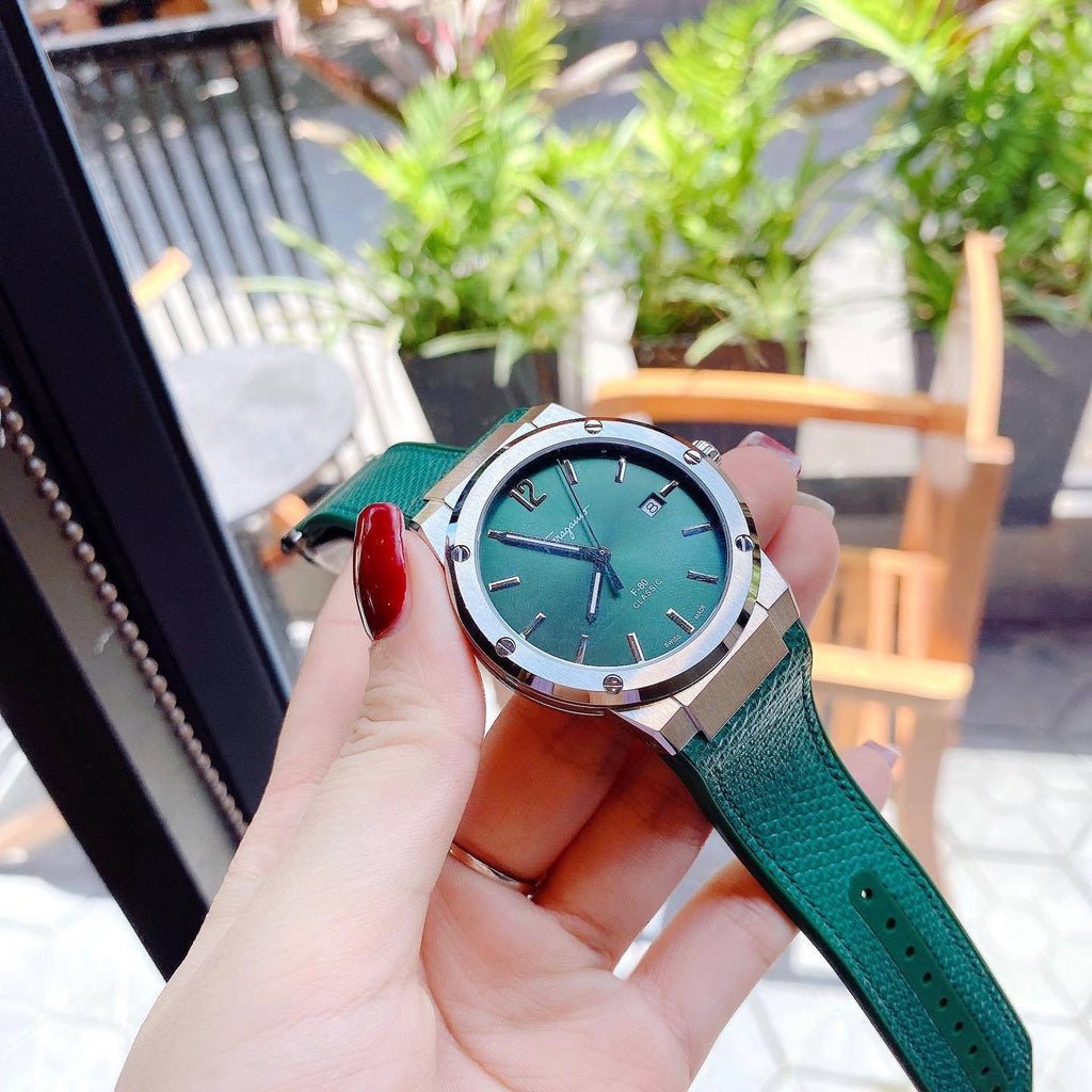  Shop Authentic Salvatore Ferragamo F-80 Classic Green Dial Green Leather Strap Watch for Men - SFDT00519 - Luxxuri