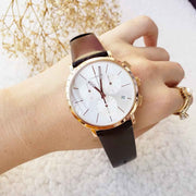  Shop Authentic Calvin Klein Posh Chronograph White Dial Brown Leather Strap Watch for Men - K8Q376G6 - Luxxuri