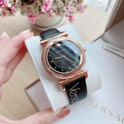  Shop Authentic Versace V-Motif Vintage Logo Black Dial Black Leather Strap Watch for Women - VERE00818 - Luxxuri