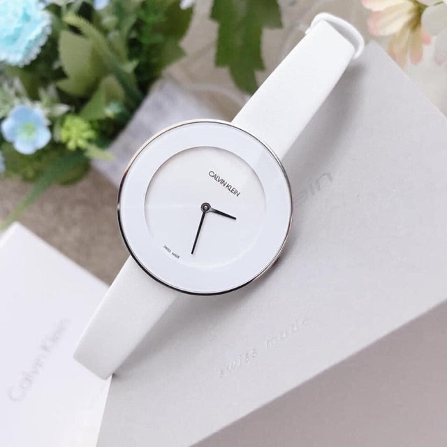 Shop Authentic Calvin Klein Chic White Dial White Leather Strap Watch for Women - K7N23TK2 - Luxxuri
