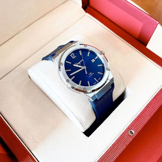  Shop Authentic Salvatore Ferragamo F-80 Classic Blue Dial Blue Leather Strap Watch for Men - SFDT00719 - Luxxuri
