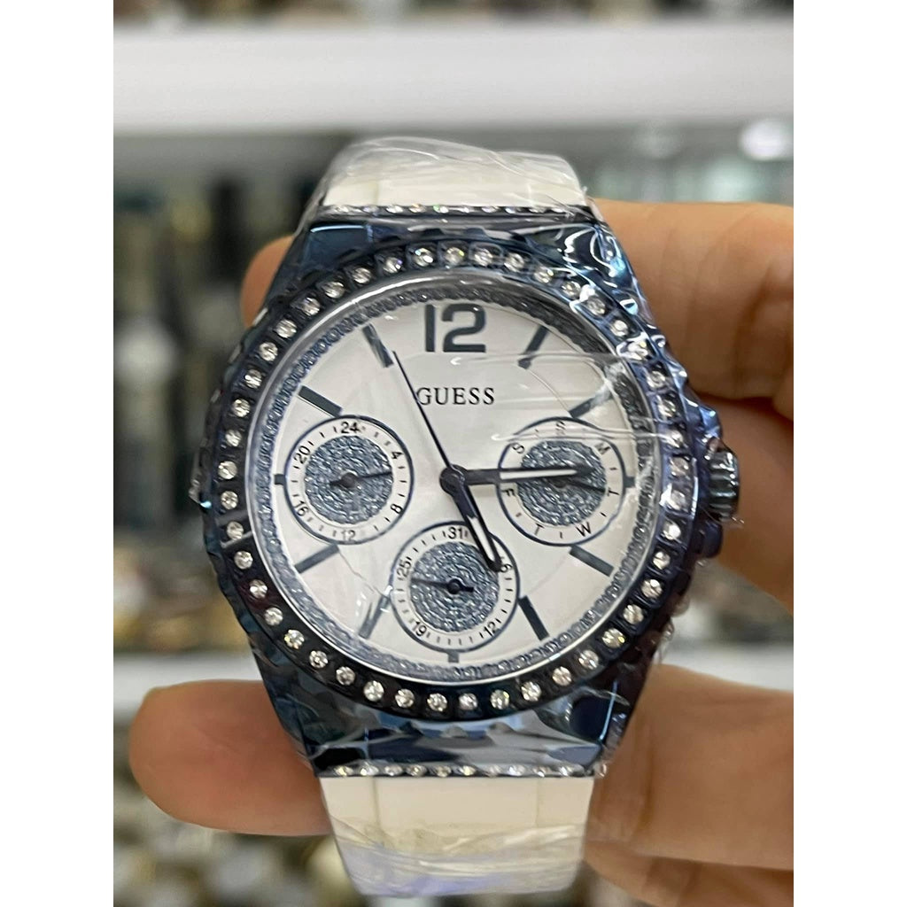  Shop Authentic Guess Starlight Diamonds Silver Dial White Rubber Strap Watch for Women - W0846L7 - Luxxuri