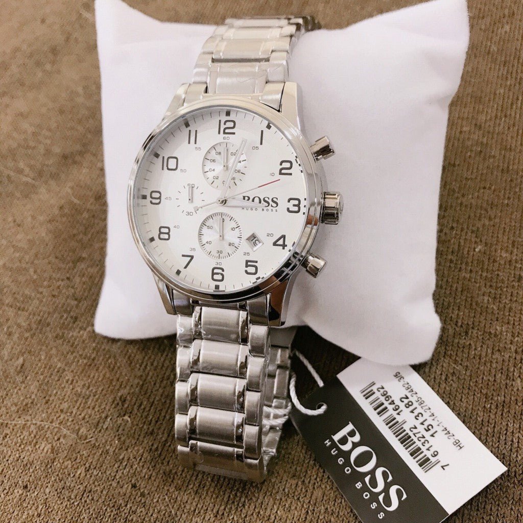  Shop Authentic Hugo Boss Aeroliner Chronograph White Dial Silver Steel Strap Watch for Men - 1513182 - Luxxuri