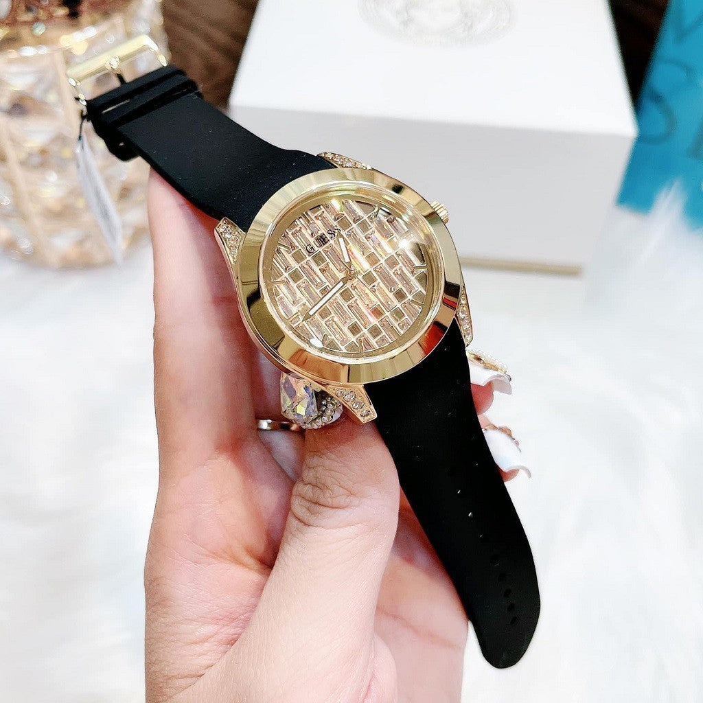  Shop Authentic Guess Clarity Gold Dial Black Silicone Strap Watch for Women - GW0109L1 - Luxxuri
