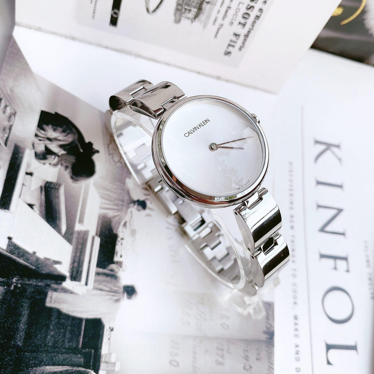  Shop Authentic Calvin Klein Wavy Silver Dial Silver Steel Strap Watch for Women - K9U23146 - Luxxuri