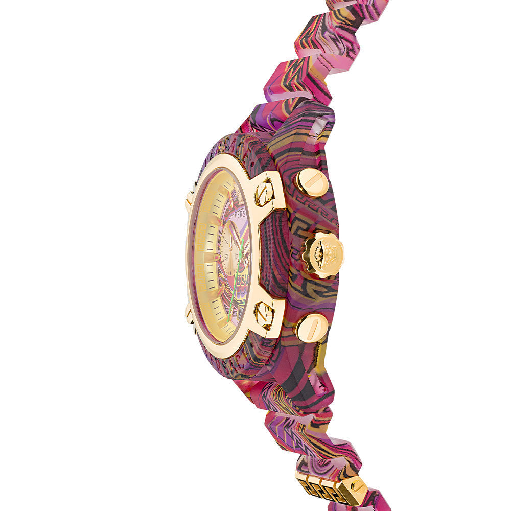  Shop Authentic Versace Icon Active Chronograph Quartz Gold Dial Red Leather Strap Watch For Men - VEZ701222 - Luxxuri