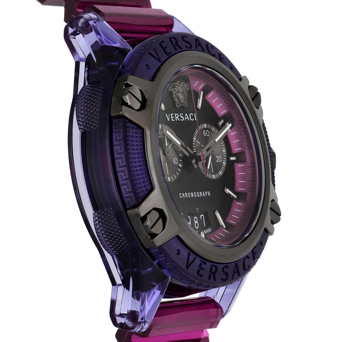  Shop Authentic Versace Icon Active Chronograph Black Dial Purple Rubber Strap Watch For Men - VEZ701423 - Luxxuri