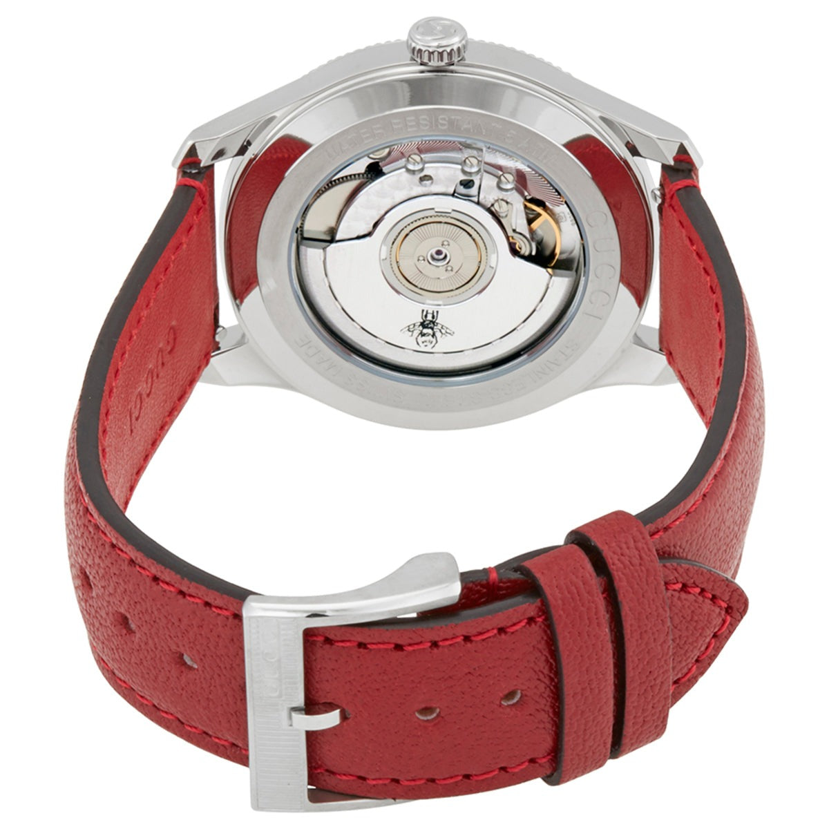  Shop Authentic Gucci G Timeless Automatic Silver Dial Red Leather Strap Watch For Men - YA126346 - Luxxuri
