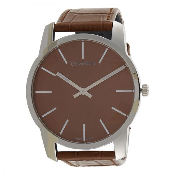  Shop Authentic Calvin Klein City Brown Dial Brown Leather Strap Watch for Men - K2G211GK - Luxxuri