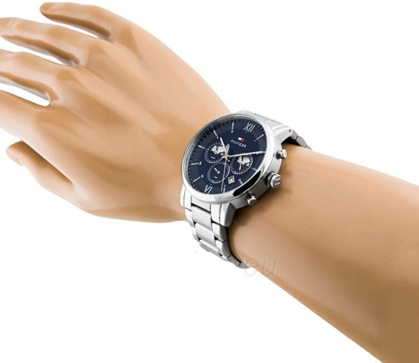  Shop Authentic Tommy Hilfiger Evan Chronograph Blue Dial Silver Steel Strap Watch For Men - 1710409 - Luxxuri