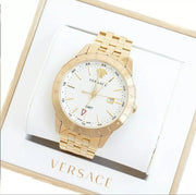  Shop Authentic Versace Univers Quartz White Dial Gold Steel Strap Watch for Men - VEBK00518 - Luxxuri