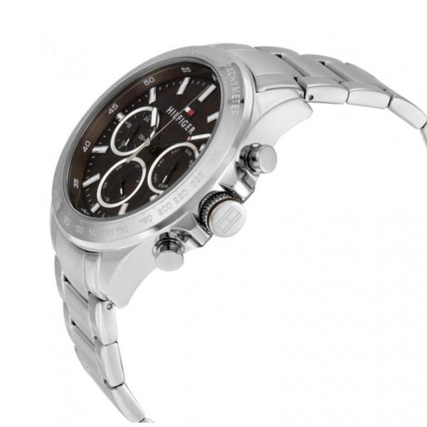  Shop Authentic Tommy Hilfiger Hudson Chronograph Quartz Brown Dial Silver Steel Strap Watch For Men - 1791229 - Luxxuri