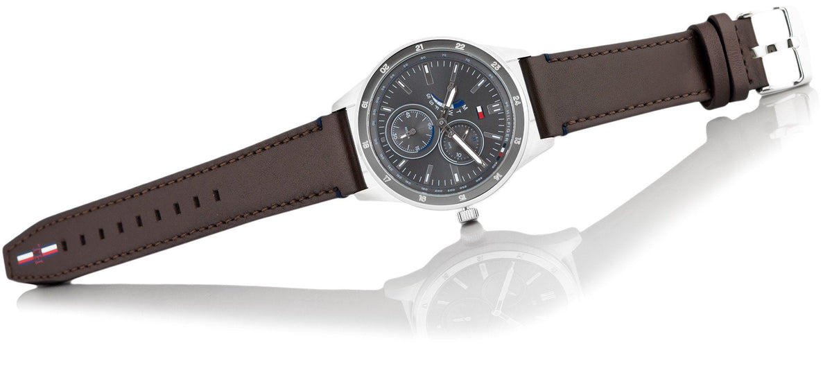  Shop Authentic Tommy Hilfiger Austin Grey Dial Brown Leather Strap Watch for Men - 1791637 - Luxxuri