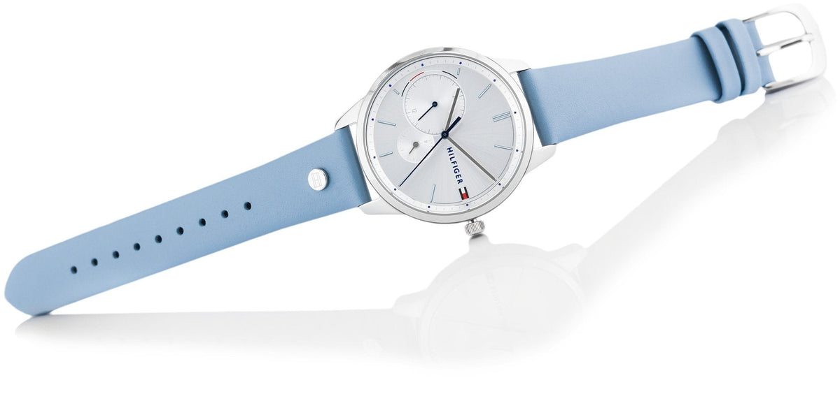  Shop Authentic Tommy Hilfiger Brooke Silver Dial Blue Leather Strap Watch for Women - 1782023 - Luxxuri