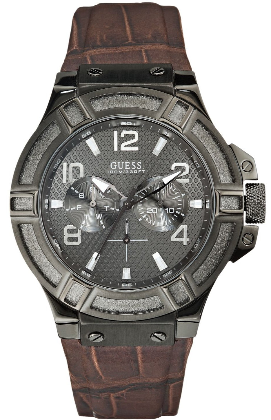  Shop Authentic Guess Rigor Analog Quartz Black Dial Brown Leather Strap Watch For Men - W0040G2 - Luxxuri
