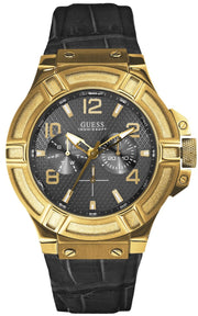  Shop Authentic Guess Rigor Analog Black Dial Black Leather Strap Watch For Men - W0040G4 - Luxxuri
