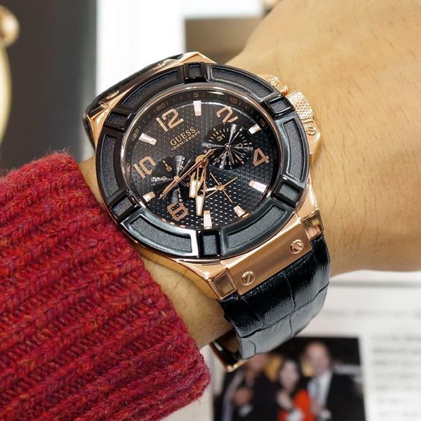  Shop Authentic Guess Rigor Analog Black Dial Black Leather Strap Watch For Men - W0040G5 - Luxxuri