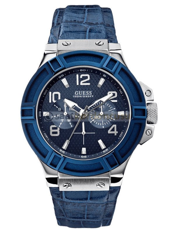  Shop Authentic Guess Rigor Multifunction Chronograph Blue Dial Blue Leather Strap Watch For Men - W0040G7 - Luxxuri