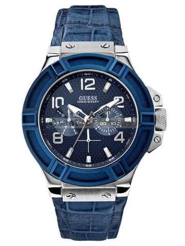  Shop Authentic Guess Rigor Multifunction Chronograph Blue Dial Blue Leather Strap Watch For Men - W0040G7 - Luxxuri