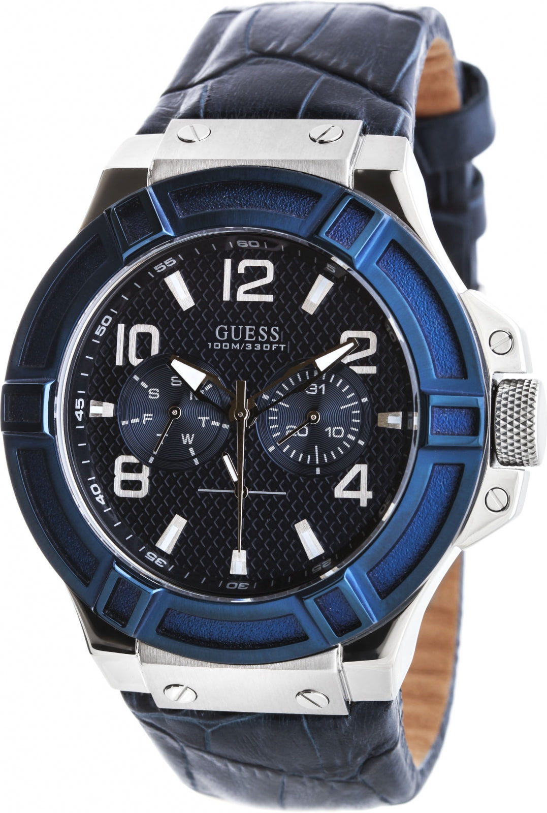  Shop Authentic Guess Rigor Multifunction Chronograph Blue Dial Blue Leather Strap Watch For Men - W0040G7 - Luxxuri