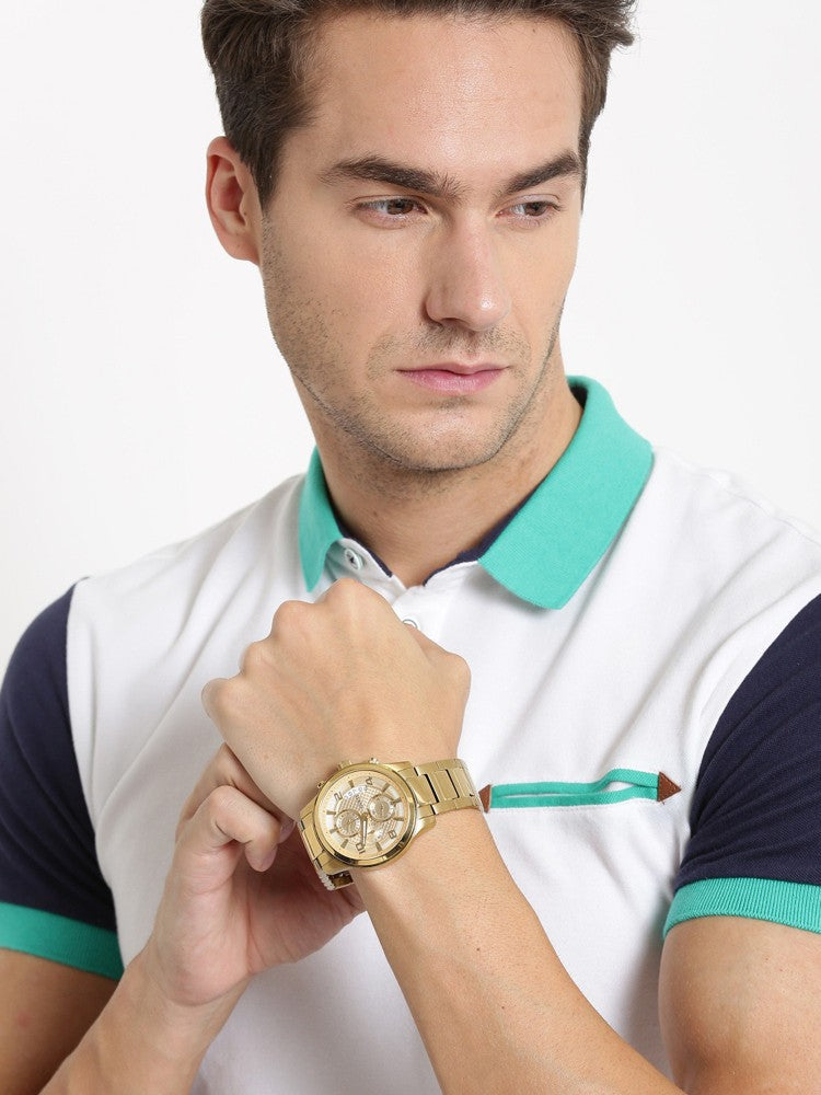 Shop Authentic Guess Analog Chronograph Gold Dial Gold Steel Strap Watch for Men - W0075G5 - Luxxuri