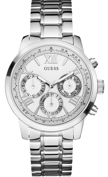  Shop Authentic Guess Sunrise Multifunction Quartz White Dial Silver Steel Strap Watch For Women - W0330L3 - Luxxuri