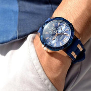  Shop Authentic Guess Oasis Blue Dial Blue & Rose Gold Stainless Steel Strap Watch For Men - W0366G4 - Luxxuri