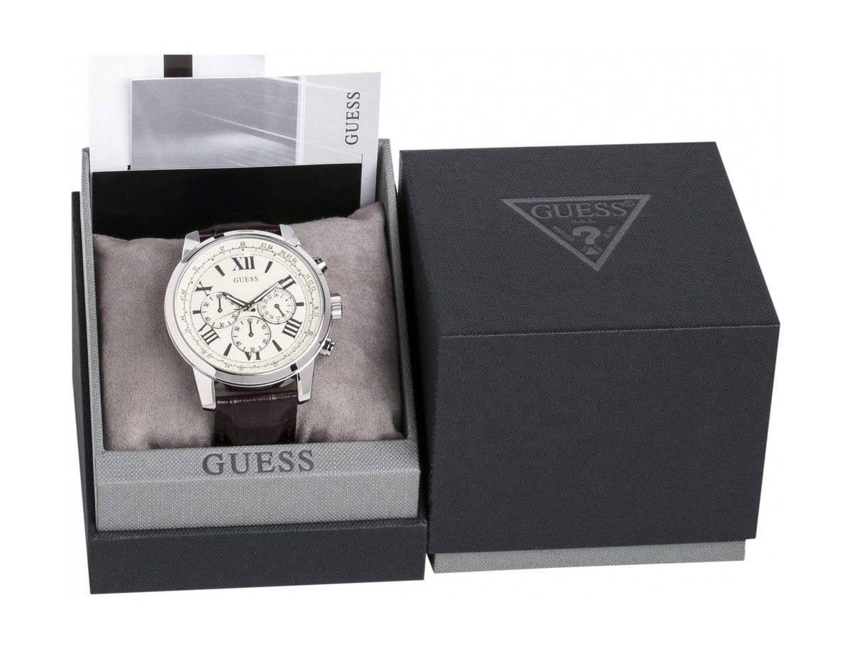  Shop Authentic Guess Horizon Chronograph White Dial Brown Leather Strap Watch For Men - W0380G2 - Luxxuri