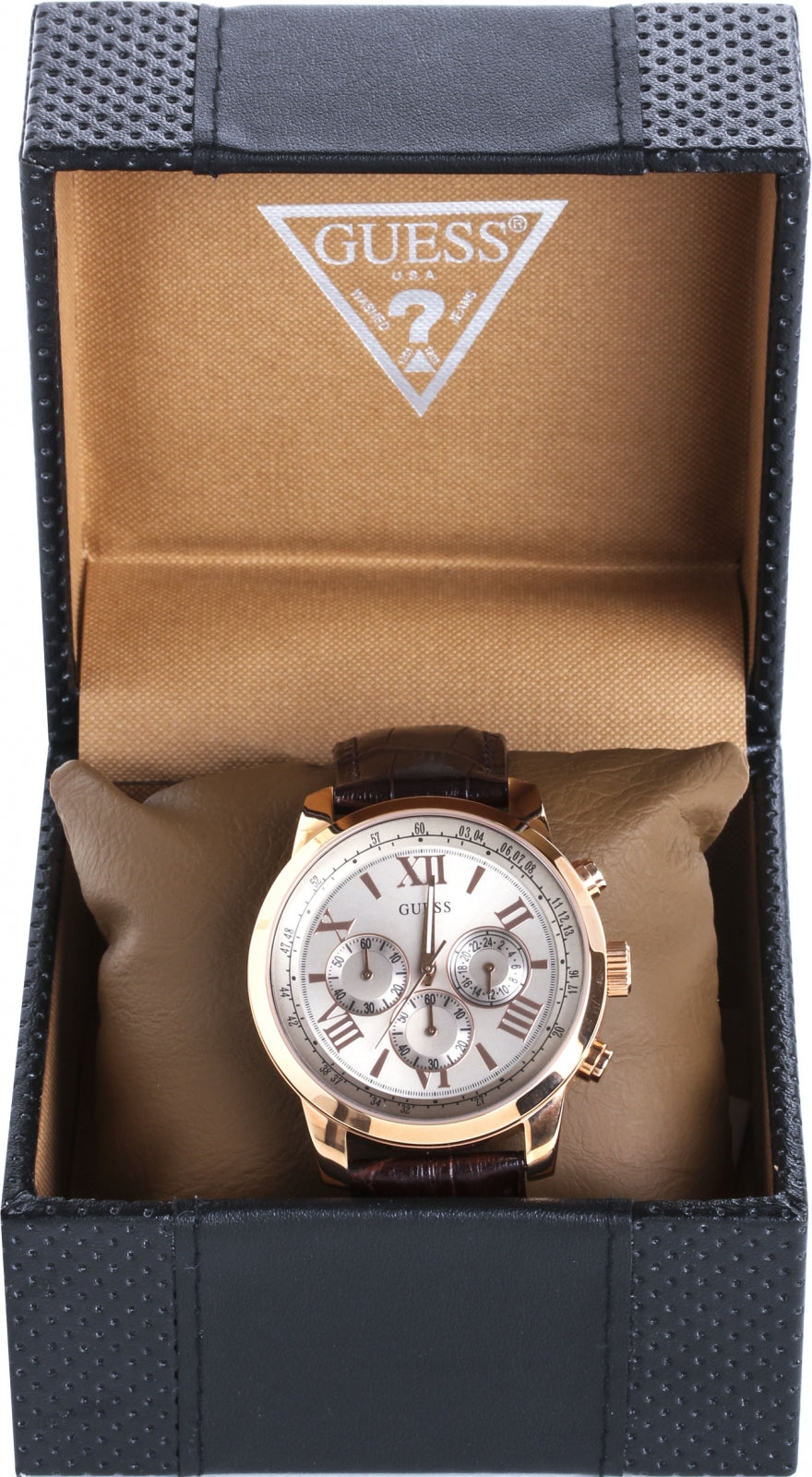  Shop Authentic Guess Horizon Quartz Champagne Dial Brown Leather Strap Watch For Women - W0380G4 - Luxxuri