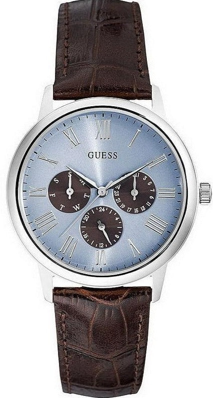  Shop Authentic Guess Wafer Analog Blue Dial Brown Leather Strap Watch For Men - W0496G2 - Luxxuri