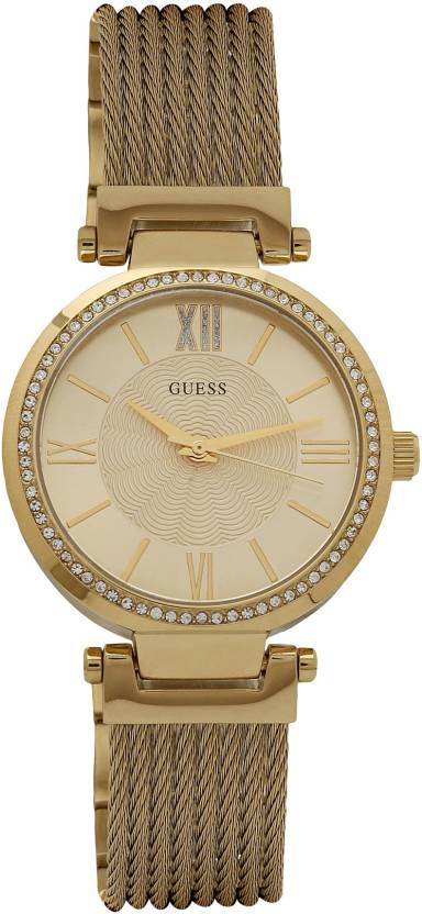  Shop Authentic Guess Soho Champagne Dial Stainless Steel Mesh Bracelet Watch For Women - W0638L2 - Luxxuri