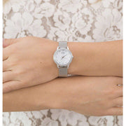  Shop Authentic Guess Chelsea Mother of Pearl White Dial Silver Mesh Strap Watch For Women - W0647L1 - Luxxuri