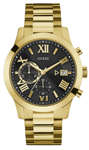  Shop Authentic Guess Atlas Chronograph Black Dial Gold Steel Strap Watch for Men - W0668G8 - Luxxuri
