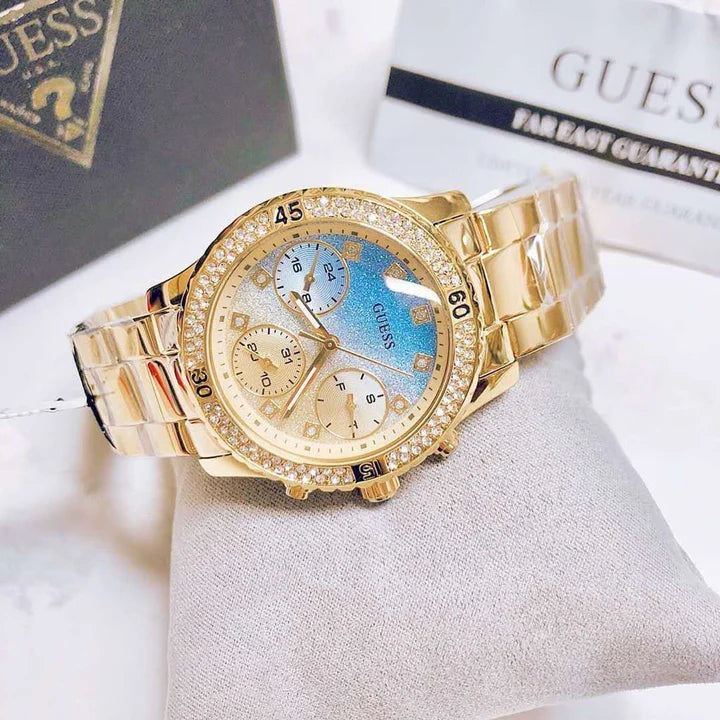  Shop Authentic Guess Confetti Diamonds Gold Dial Gold Steel Strap Watch for Women - W0774L2 - Luxxuri