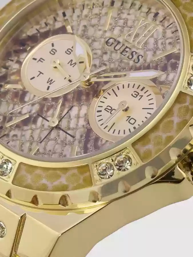  Shop Authentic Guess Limelight Quartz Gold Dial  Gold Leather Strap Watch For Women - W0775L13 - Luxxuri