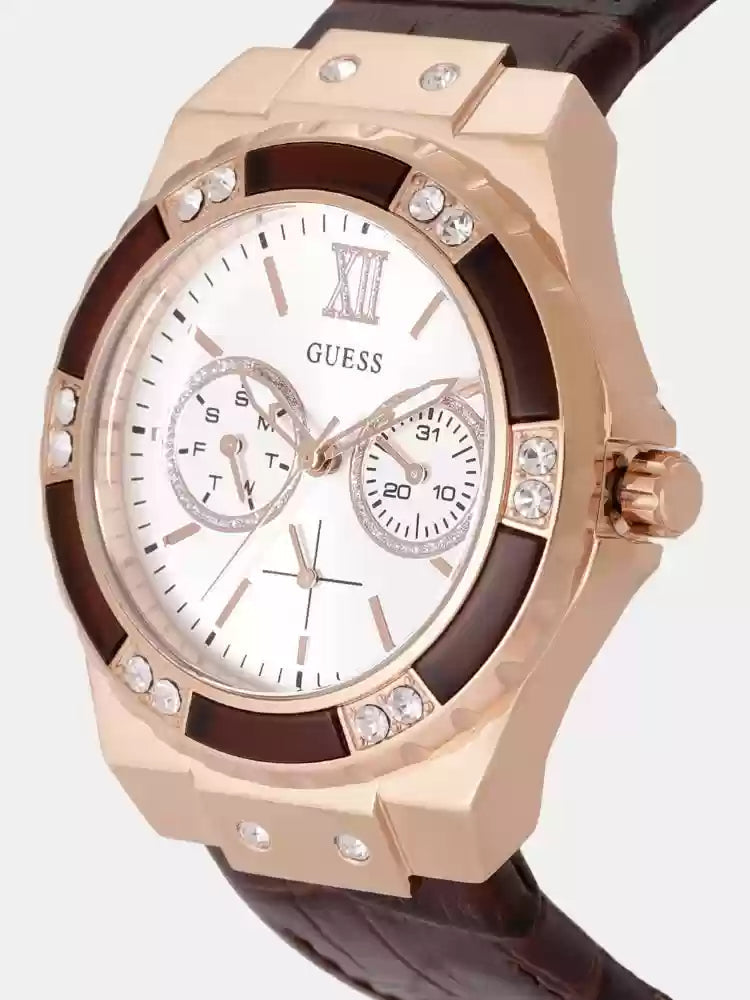  Shop Authentic Guess Limelight Analog White Dial Brown Leather Strap Watch For Women - W0775l14 - Luxxuri