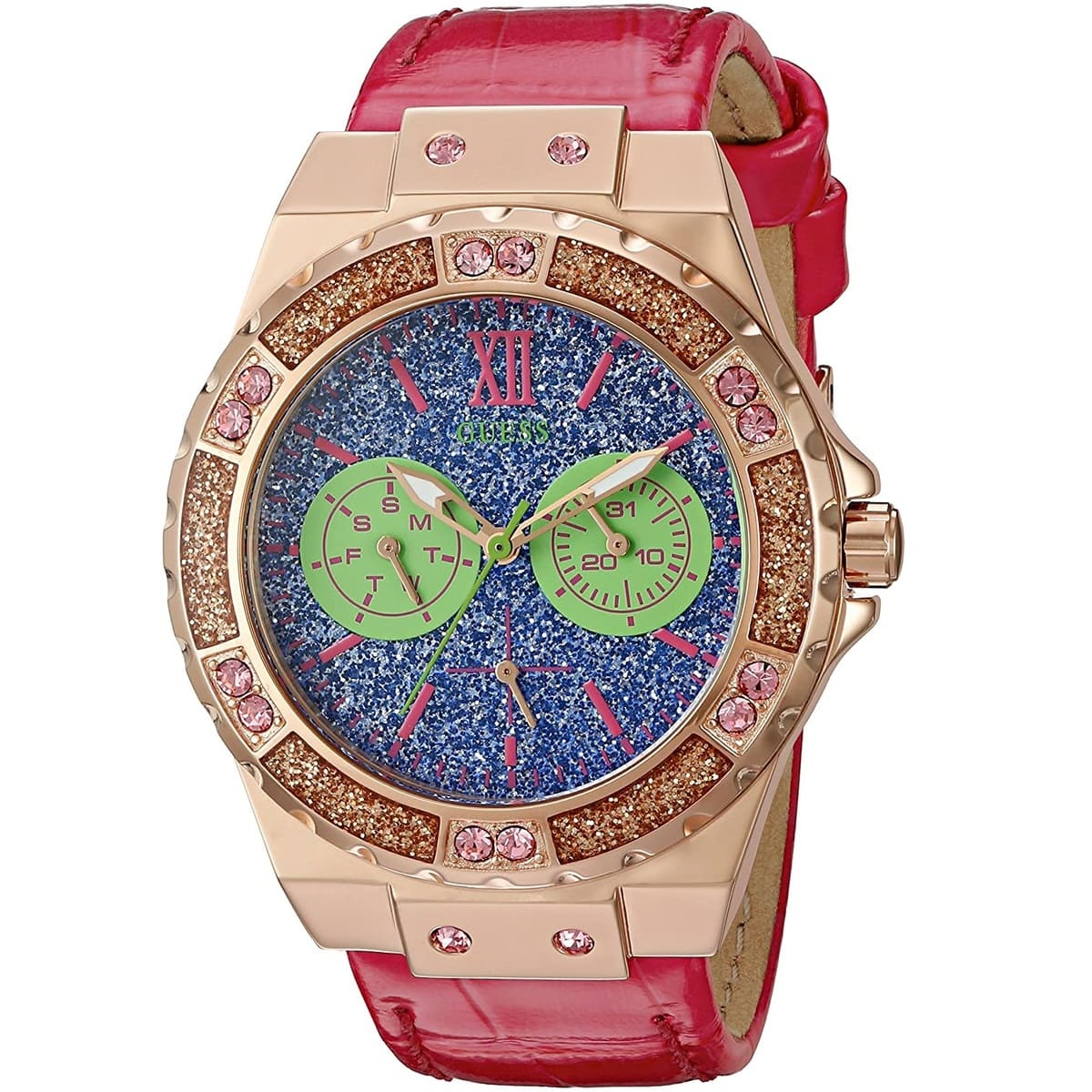  Shop Authentic Guess Limelight Quartz Multicolor Dial Red Leather Strap Watch For Women - W0775L4 - Luxxuri