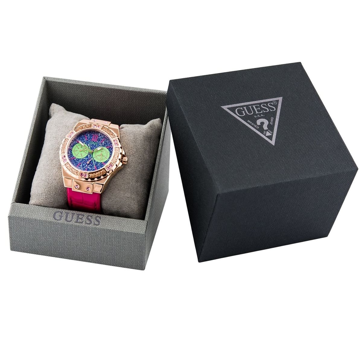  Shop Authentic Guess Limelight Quartz Multicolor Dial Red Leather Strap Watch For Women - W0775L4 - Luxxuri