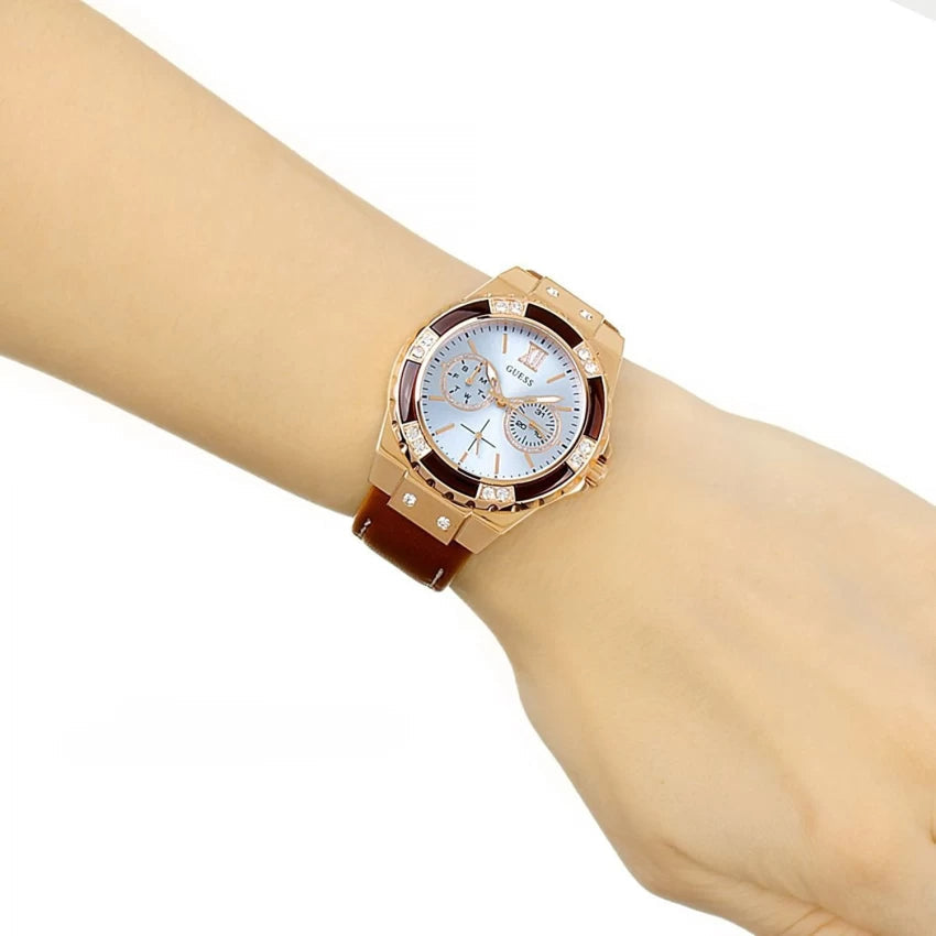  Shop Authentic Guess Limelight Quartz White Dial Brown Leather Strap Watch For Women - W0775L7 - Luxxuri
