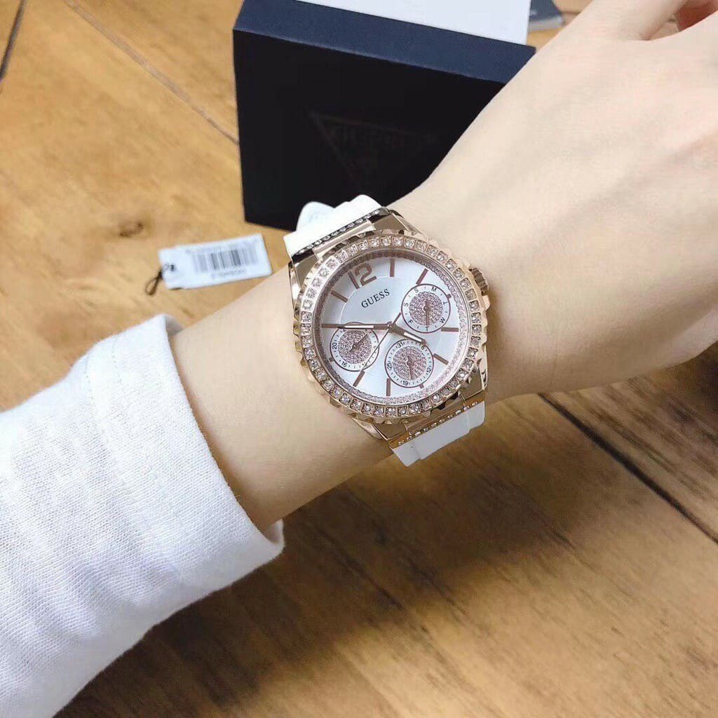  Shop Authentic Guess Starlight Diamonds White Dial White Rubber Strap Watch for Women - W0846L5 - Luxxuri