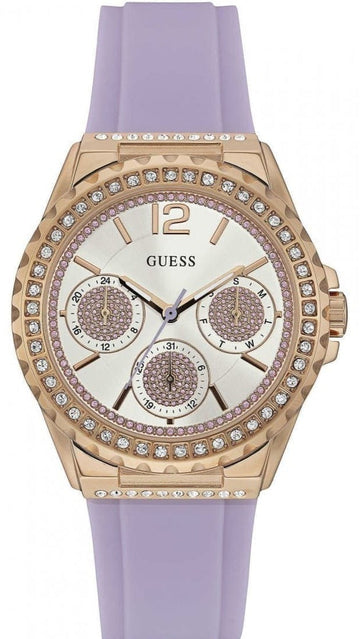  Shop Authentic Guess Starlight Diamonds White Dial Purple Rubber Strap Watch for Women - W0846L6 - Luxxuri