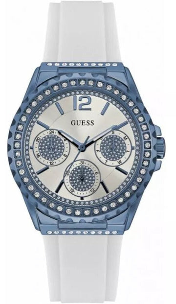  Shop Authentic Guess Starlight Diamonds Silver Dial White Rubber Strap Watch for Women - W0846L7 - Luxxuri