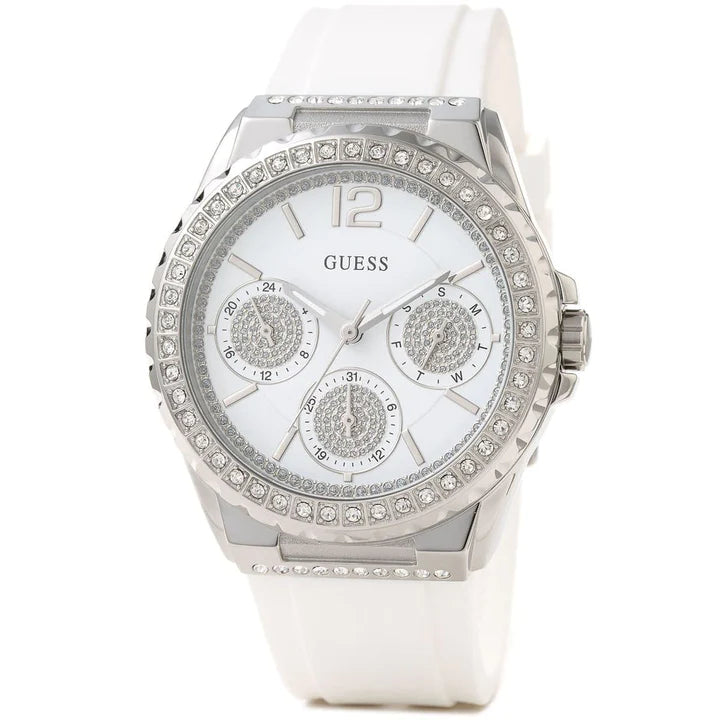  Shop Authentic Guess Starlight Multifunction Diamonds White Dial White Rubber Strap Watch for Women - W0846L8 - Luxxuri